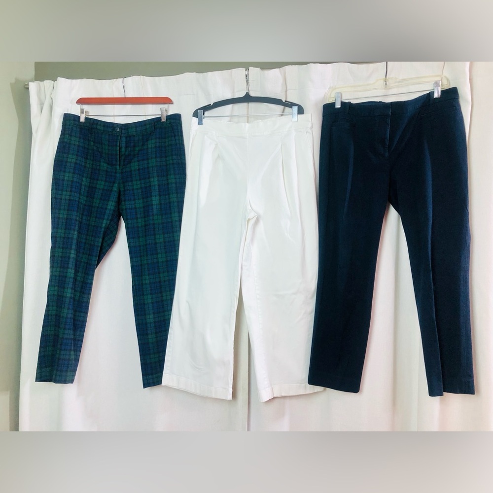 Lot 3 J Crew LL Bean Tartan Plaid McLaughlin Womens Pants Size Large 14 Navy